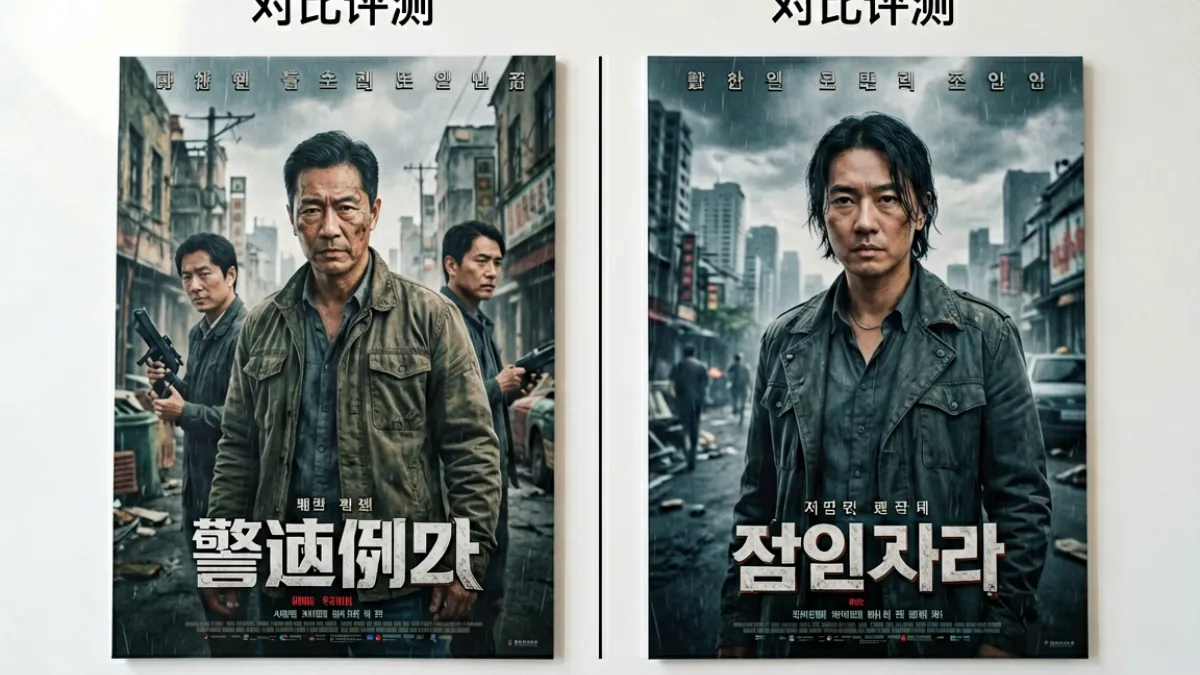 两部同类型爱片的海报并排对比展示，左侧为国产犯罪片右侧为韩国犯罪片，用于横向评测