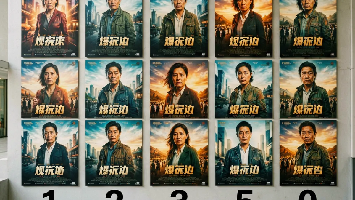 爱片排行榜主视觉，展示多部热门影片海报拼接成榜单墙的场景